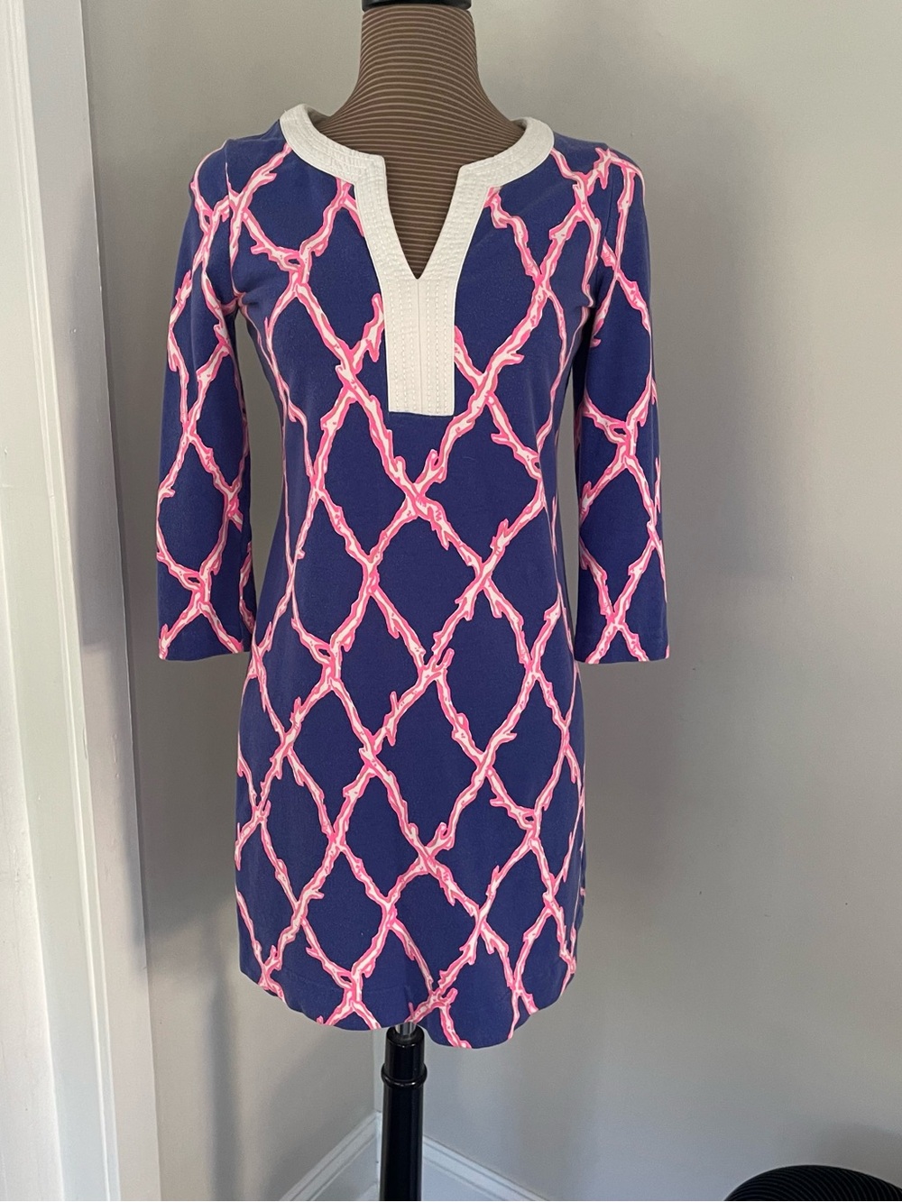 Women’s Navy and Pink Patterned Tunic Dress